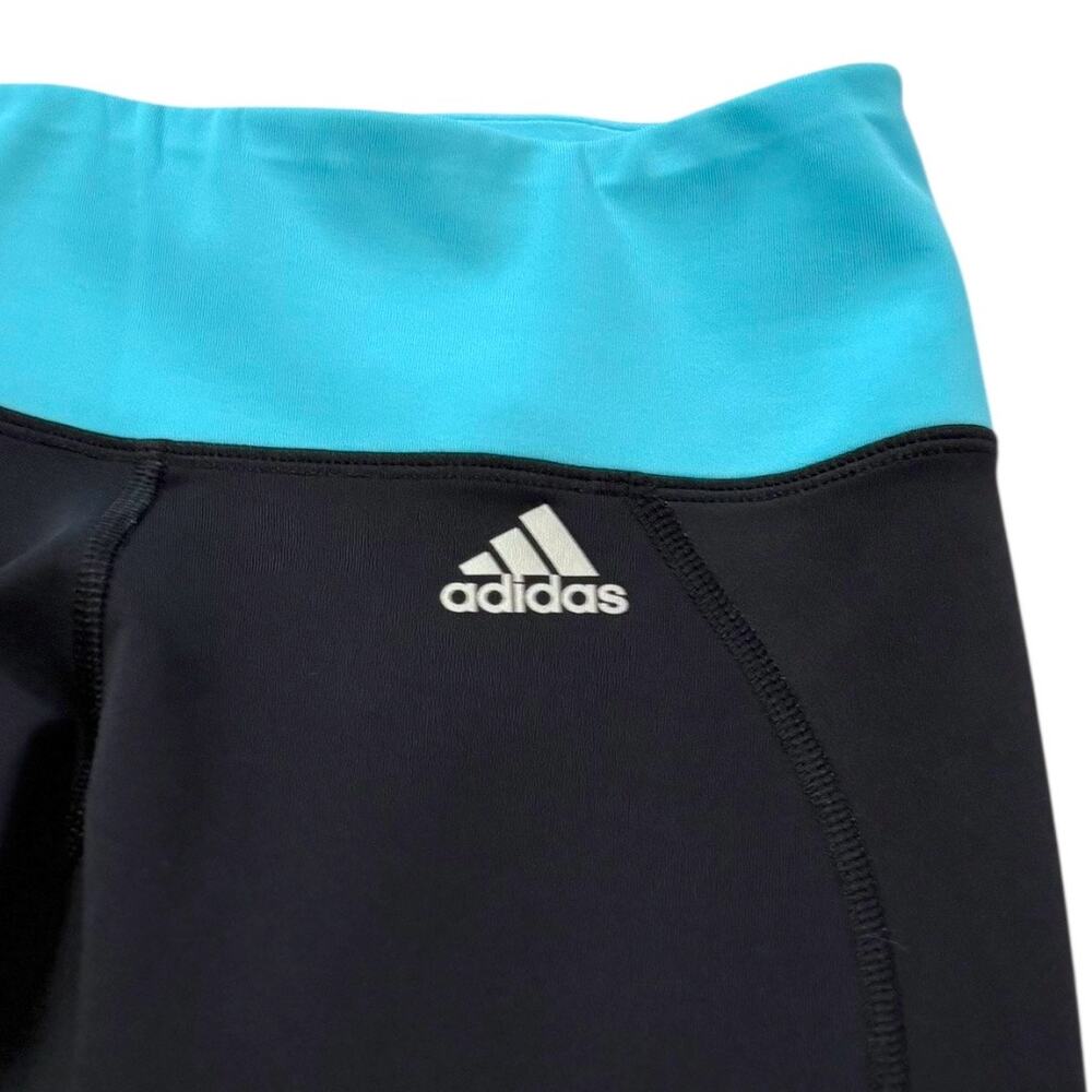 Adidas Cropped Athletic Pants - Medium - Black & Teal - Yoga Gym Active Leggings - Picture 8 of 11